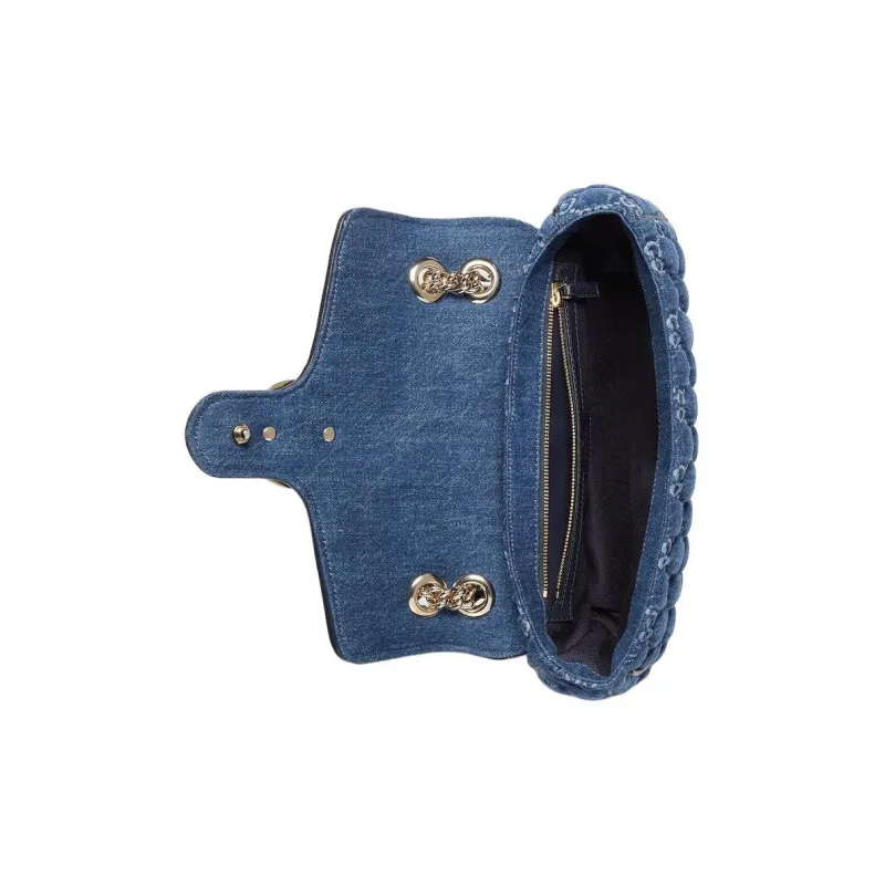 GUCCI GG Marmont Denim Crossbody Bag, Shoulder Bag Trumpets Women's Blue-6