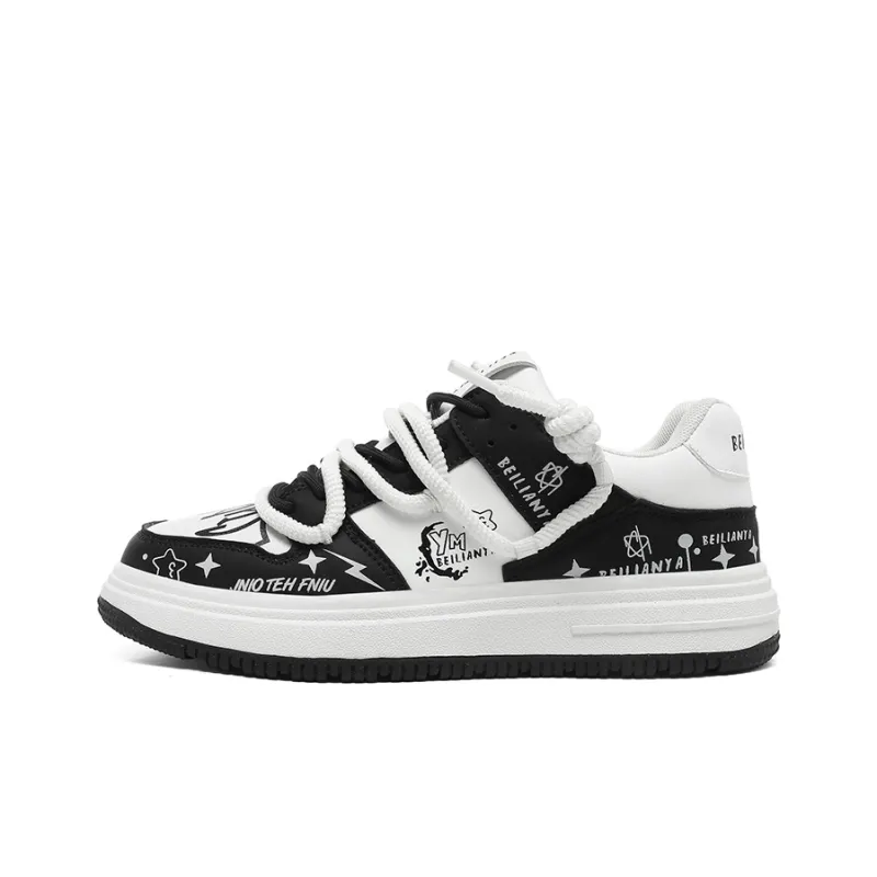 BEILIANYA Skateboard Shoes Unisex Low Top White/White Black/Moonlight Blue/Navy Blue/Mismatched/White Black All Over Print-0
