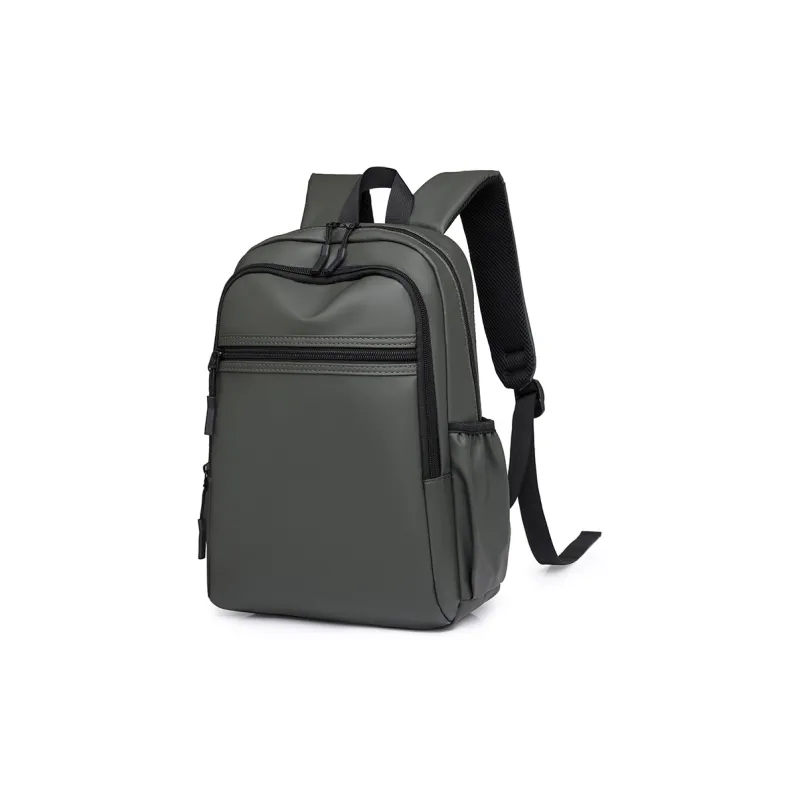 KINGSONS PU Backpack Men's Gray/Black/Green-17