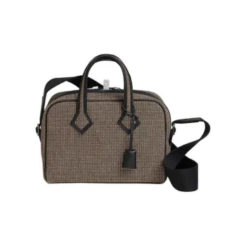 HERMES Canvas With Swift Leather Victoria Bag One Shoulder Handbag Mini Women's Black & White