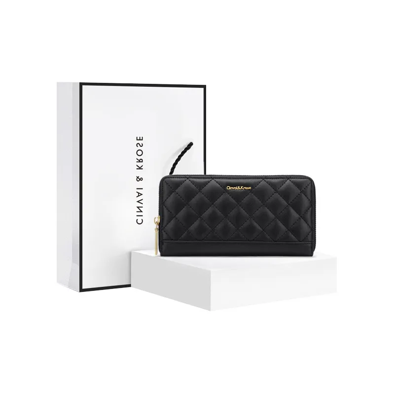 CinvaiKrose Calfskin With Microfiber Chanel Inspired Coin Purse, Clutch Wallet Women's Black-0