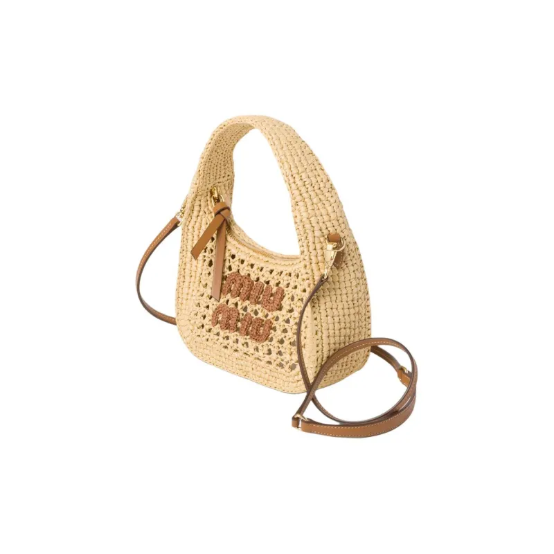 MIU MIU Wander Series Leather Crescent Bag Shoulder Bag Crossbody Bag Handbag Women's Natural Blend Cognac-1