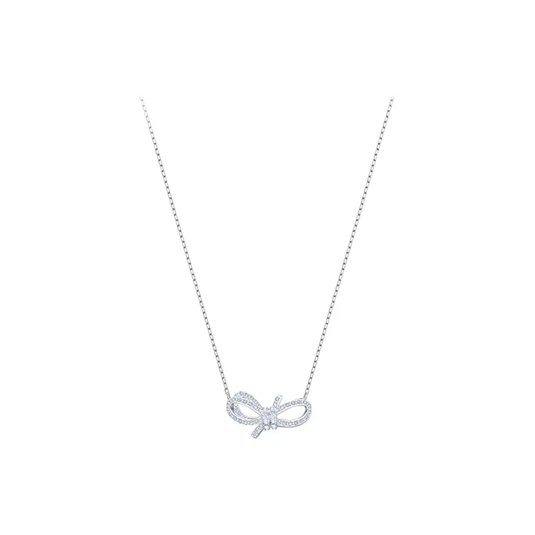 Swarovski Lifelong Bow Artificial Crystal Necklaces Women's Silver-3