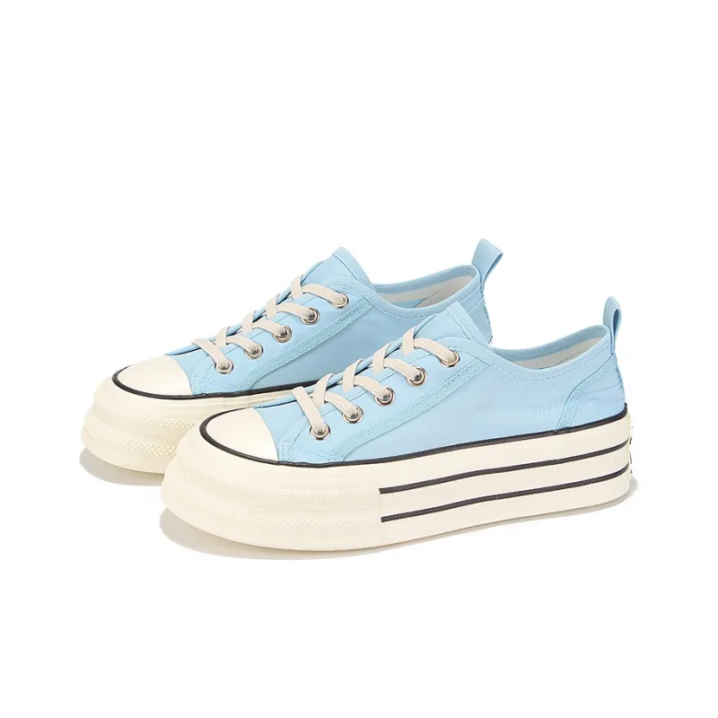 Yobn Breathable Height Increasing Low Top Canvas Shoes Women's Light Blue-3