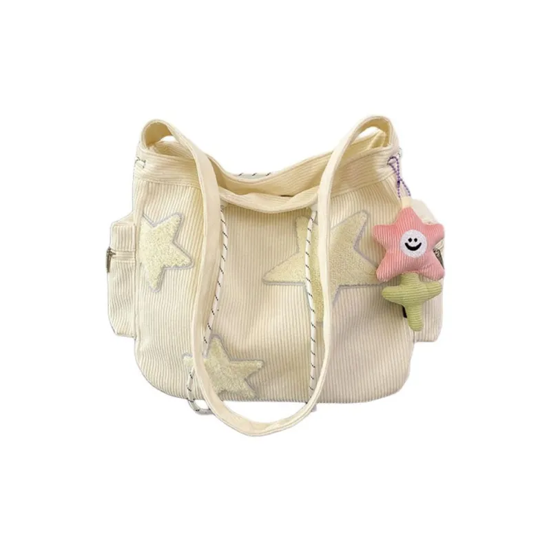 MUYKUY Corduroy Shoulder Bag Tote Crossbody Bag Regular Women's Ecru/Pink-1