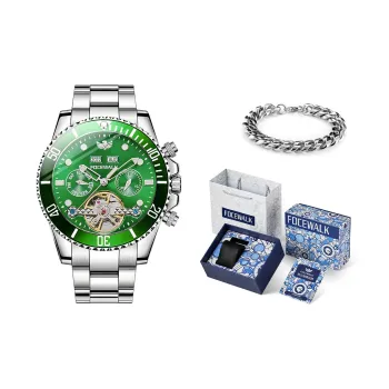 FOCEWALK Green Water God Collection Green Water God Mechanical Movement Steel Strap Watch Men's Watches Green Dial