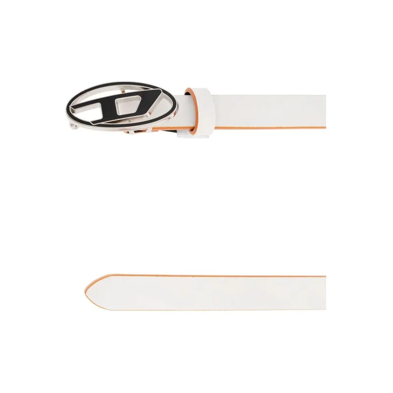 DIESEL Badge Logo Leather Belts Women's White 1.5CM-2