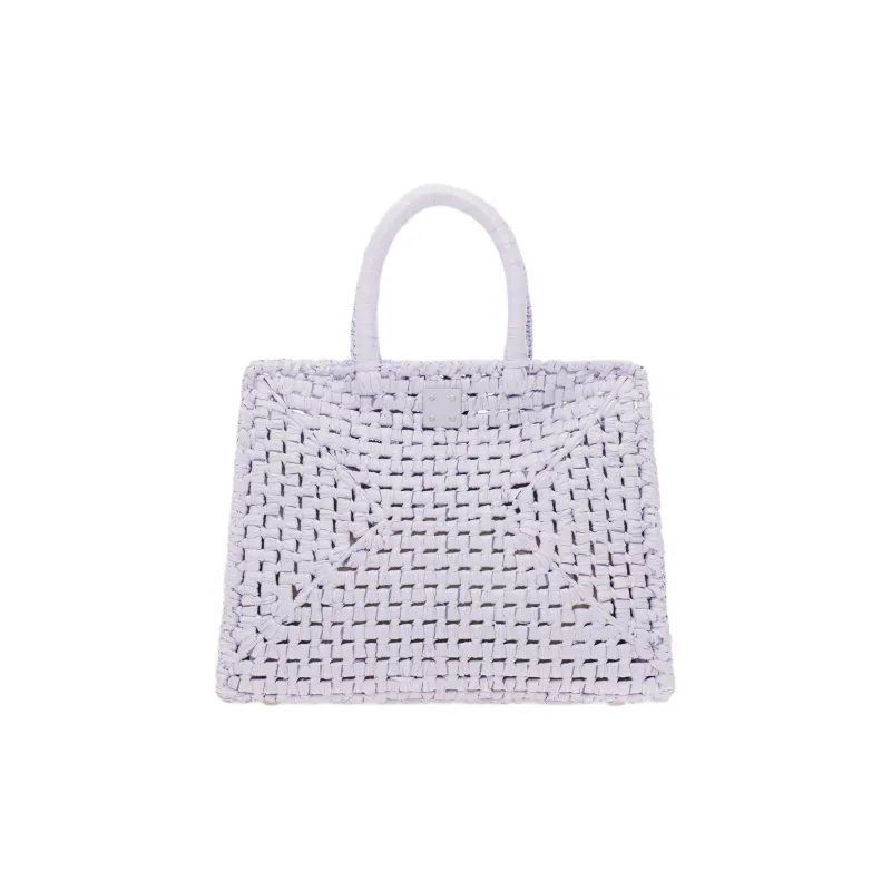 FERRAGAMO Studio Woven Raffia Handbag Medium Size Women's Lavender-3