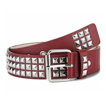 PISHUSHU Punk Square Bead Gold Pyramid PU Leather Belt Women's 4 Colors Available For Selection Width: 3.8cm