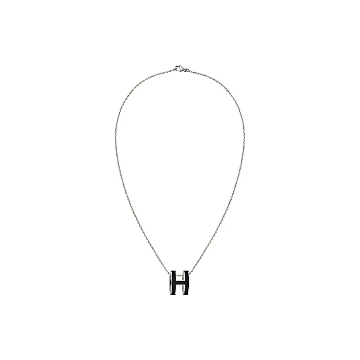 HERMES POP H Collection Metal Necklaces Women's Silver/Black-2