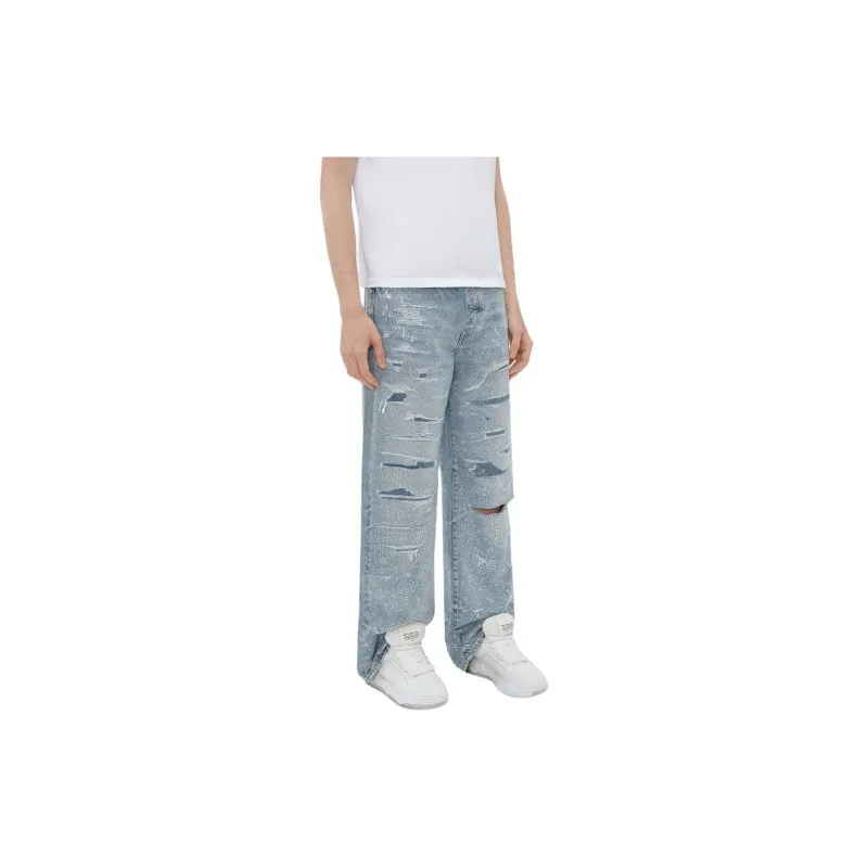 AMIRI Crystal Embellished Repaired Baggy Jean Jeans Men's Blue-2
