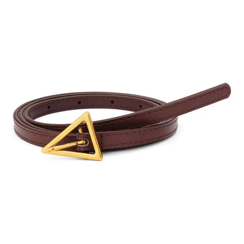 Cows Reign Vintage Triangle Pin Buckle Thin Top Grain Cow Leather Fashion Decoration Belt Leather Belts Women's-19