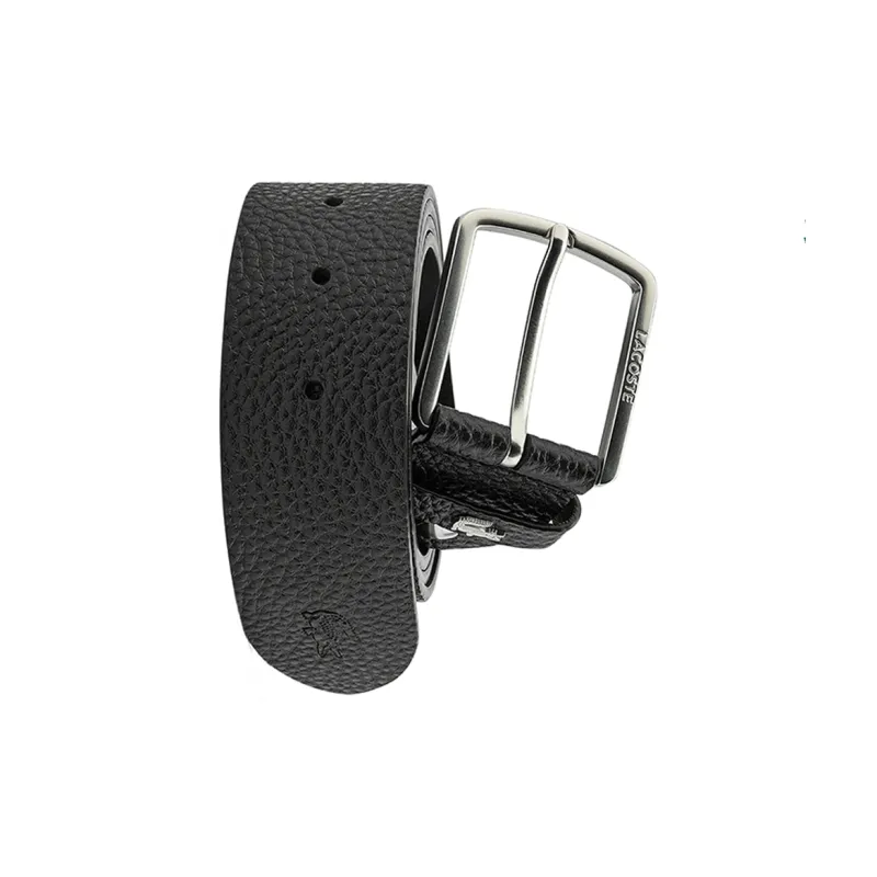 LACOSTE The Buckle Features A Small Crocodile Emblem. Leather Belts Men's Black Width: 3cm-2