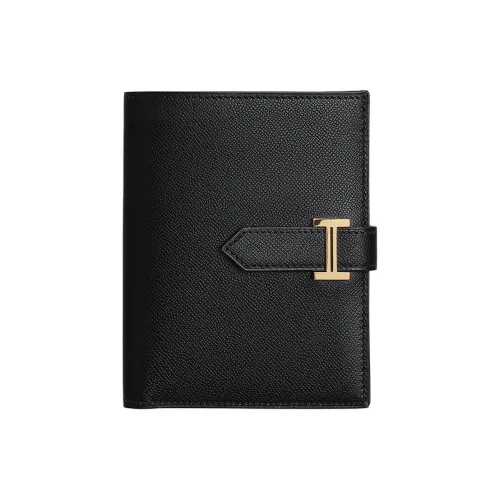 HERMES Bearn Madame Calfskin Wallet Women's 89 Noir Black