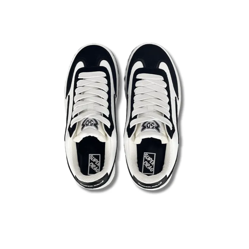 LuzaoT SUPER DRAG Anti Slip Wear Resistant Low Top Skateboard Shoes Unisex Black White-2