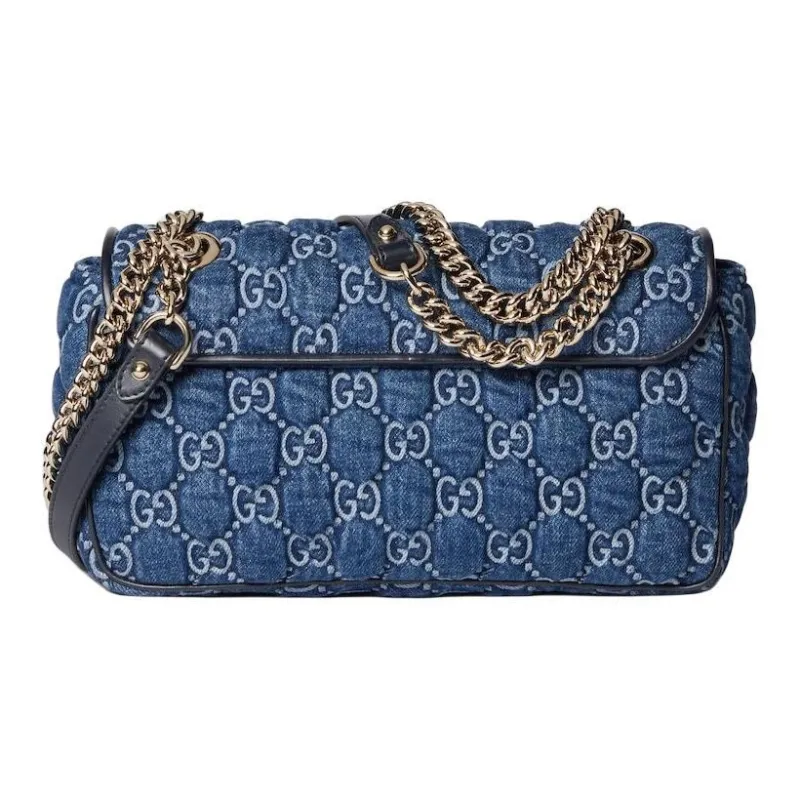 GUCCI GG Marmont Denim Crossbody Bag, Shoulder Bag Trumpets Women's Blue-3