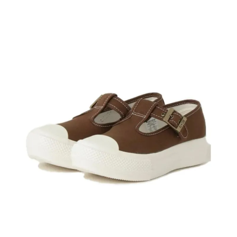 Converse All Star Light Plts Mary Jane O Durable Cushioning Low-Top Canvas Shoes Women's Brown Japan Version-1