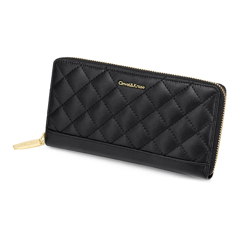 CinvaiKrose Calfskin With Microfiber Chanel Inspired Coin Purse, Clutch Wallet Women's Black-2