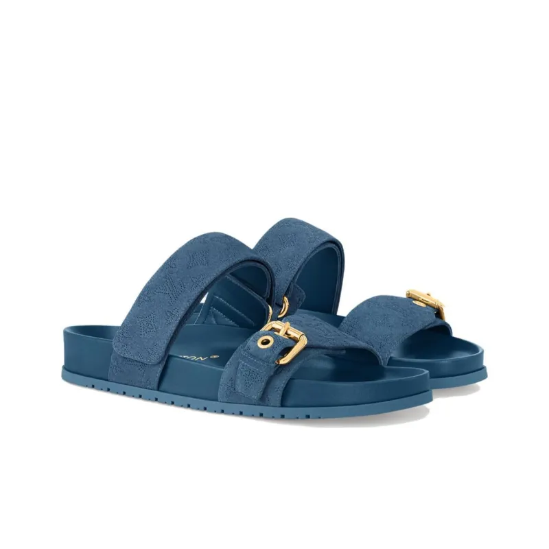 LOUIS VUITTON Bom Dia Slip Resistant Fashion Slippers Women's Blue-2