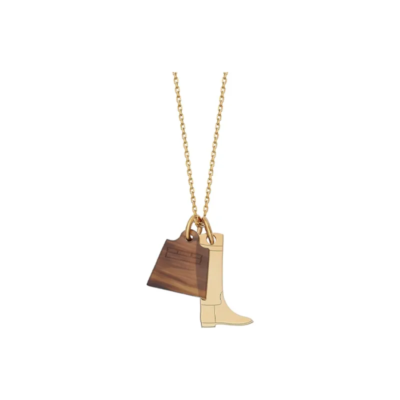 HERMES Amulettes Maroquinier Brass Necklaces Unisex-0