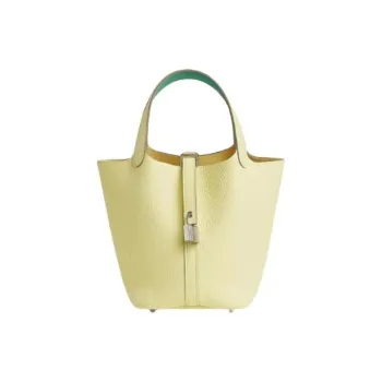 HERMES Picotin Lock Clemence Bullock Leather Swift Calfskin Handbag Women's Light Yellow & Green