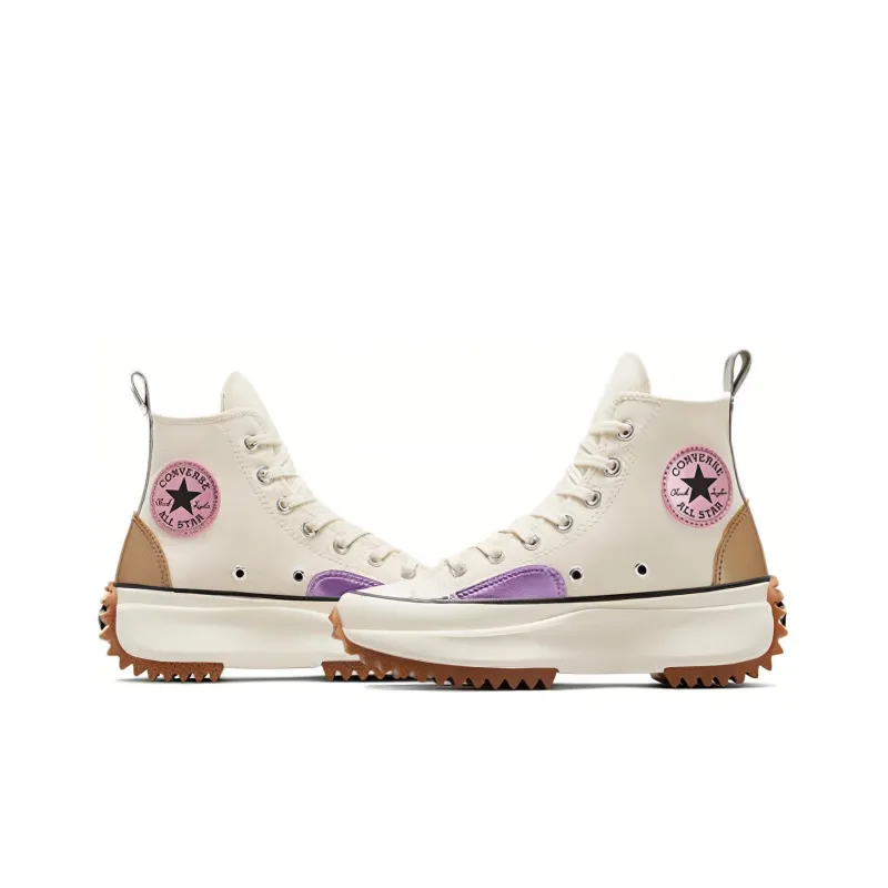 Converse Run Star Hike Platform Chrome Abrasion Resistant Breathable High Top Canvas Shoes Unisex Beige-3