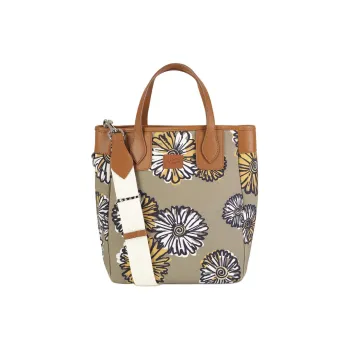 Maison Kitsune Cotton With Leather Shoulder Bag Crossbody Bag Handbag Women's Brown & Multicolor