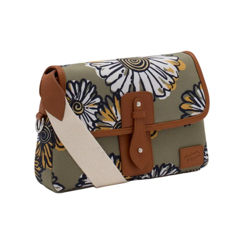 Maison Kitsune Canvas With Leather Canvas Bag Shoulder Bag Crossbody Bag Women's Khaki Green-1