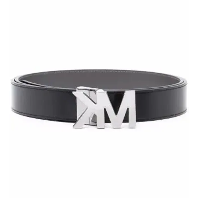 MICHAEL KORS Logo Plaque Smooth Buckle Leather Belts Men's Black-1