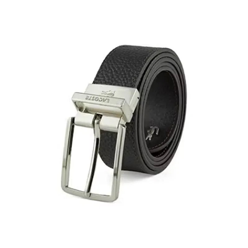 LACOSTE Logo Design Pin Buckle Leather Belts Men's Black WIDTH 3-3.5CM-1