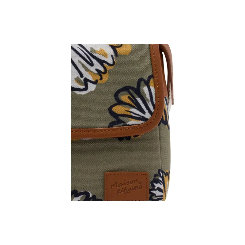 Maison Kitsune Canvas With Leather Canvas Bag Shoulder Bag Crossbody Bag Women's Khaki Green-4