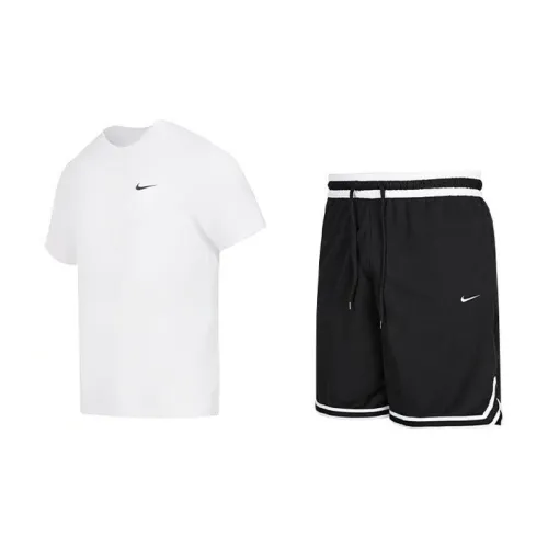 Nike Casual Sportswear Men White T-Shirts+Black Shorts