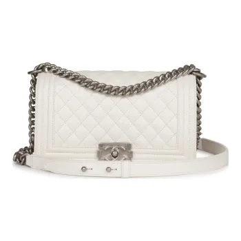CHANEL Caviar Leather Shoulder Bag, Crossbody Bag Medium Size Women's White