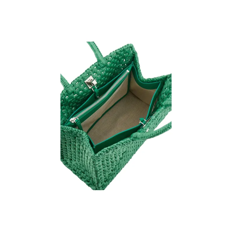 FERRAGAMO Studio Woven Raffia Handbag Medium Size Women's Green-4
