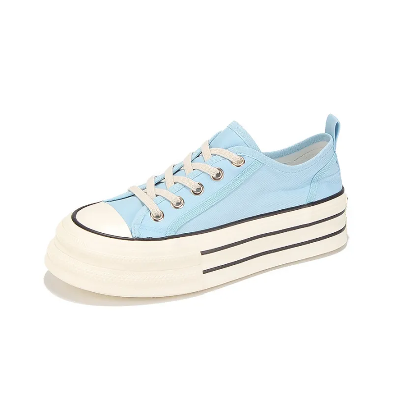 Yobn Breathable Height Increasing Low Top Canvas Shoes Women's Light Blue-2