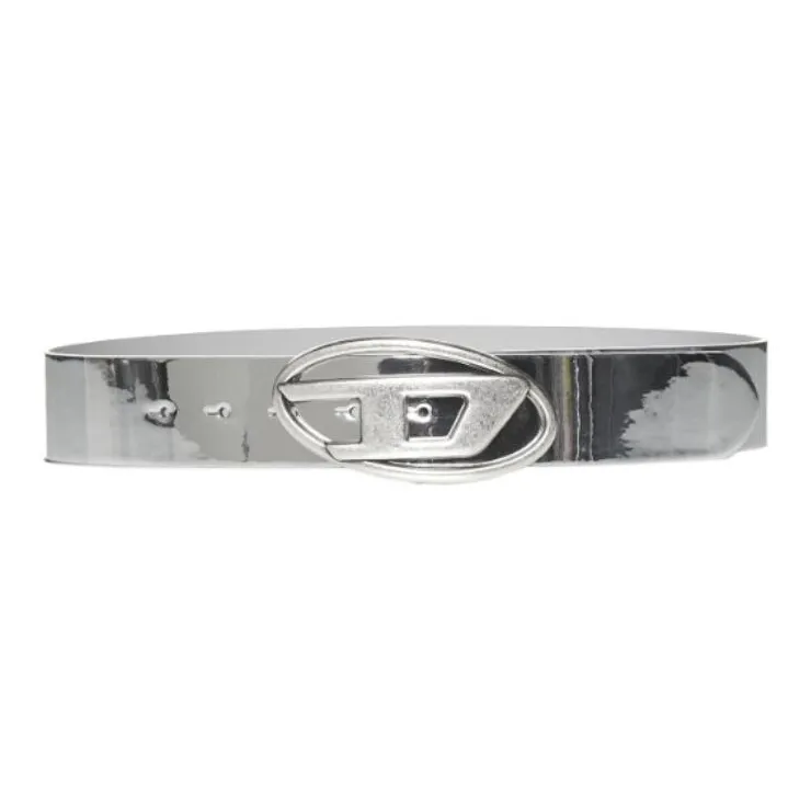 DIESEL Micro Logo Decoration Smooth Buckle Leather Belts Unisex Silver-1