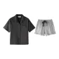 Gray Top+Striped Pants D33040
