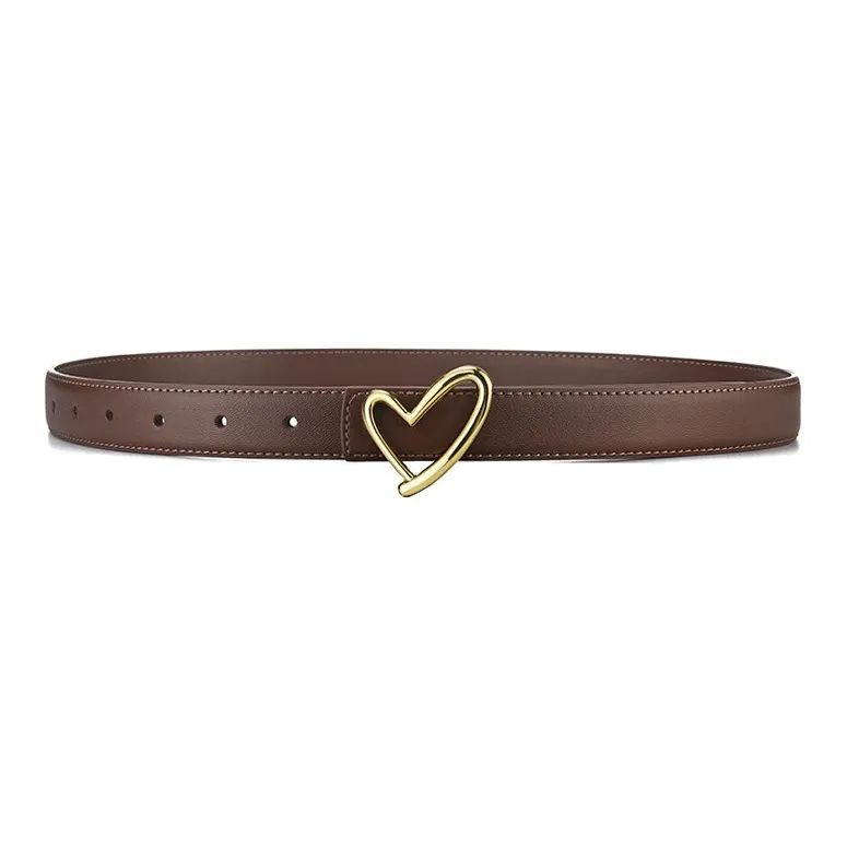 PISHUSHU Commute Refreshing Heart Cow Leather Smooth Buckle Belt Women's 5 Colors Available For Selection Width 2.3cm-2