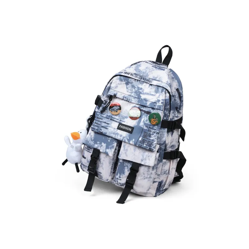 Kevin Cohen Fabric Backpack Laptop Bag Regular Unisex Black/Ecru/Blue-8