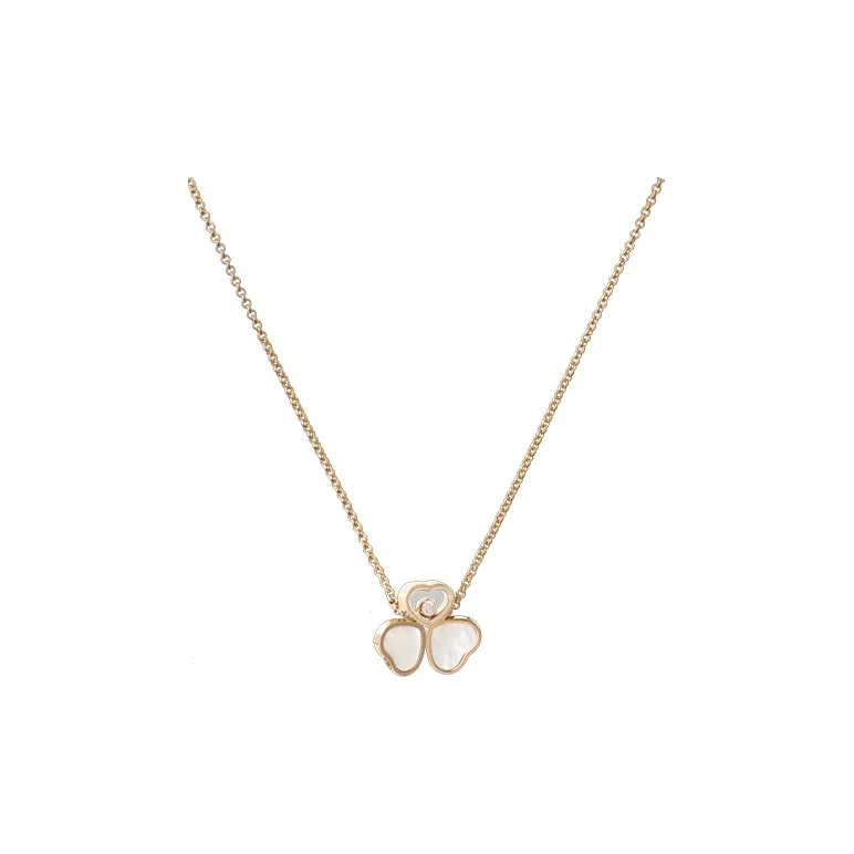 Chopard 18kt Rose Gold Happy Hearts Wings Diamond And Mother of pearl Pendant Necklace-2