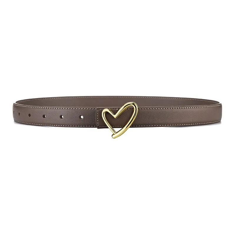 PISHUSHU Commute Refreshing Heart Cow Leather Smooth Buckle Belt Women's 5 Colors Available For Selection Width 2.3cm-3