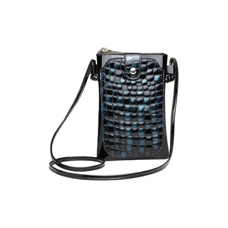 Espin Cow Leather Coin Purse Cell Phone Pouch Shoulder Bag Small Size Women's Blue-1