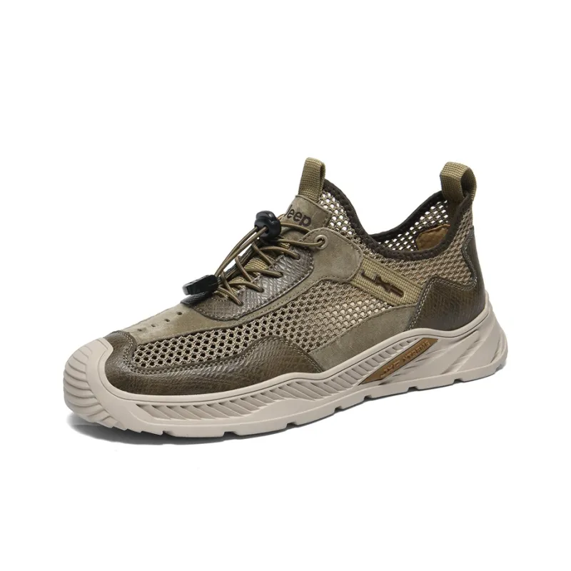 Jeep Shock Absorbers Slip Resistant, Abrasion Resistant, Breathable Low Top Casual Running Shoes Men's Khaki-1