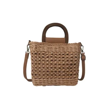 Boniu Straw Shoulder Bag Regular Women's Brown/Ecru