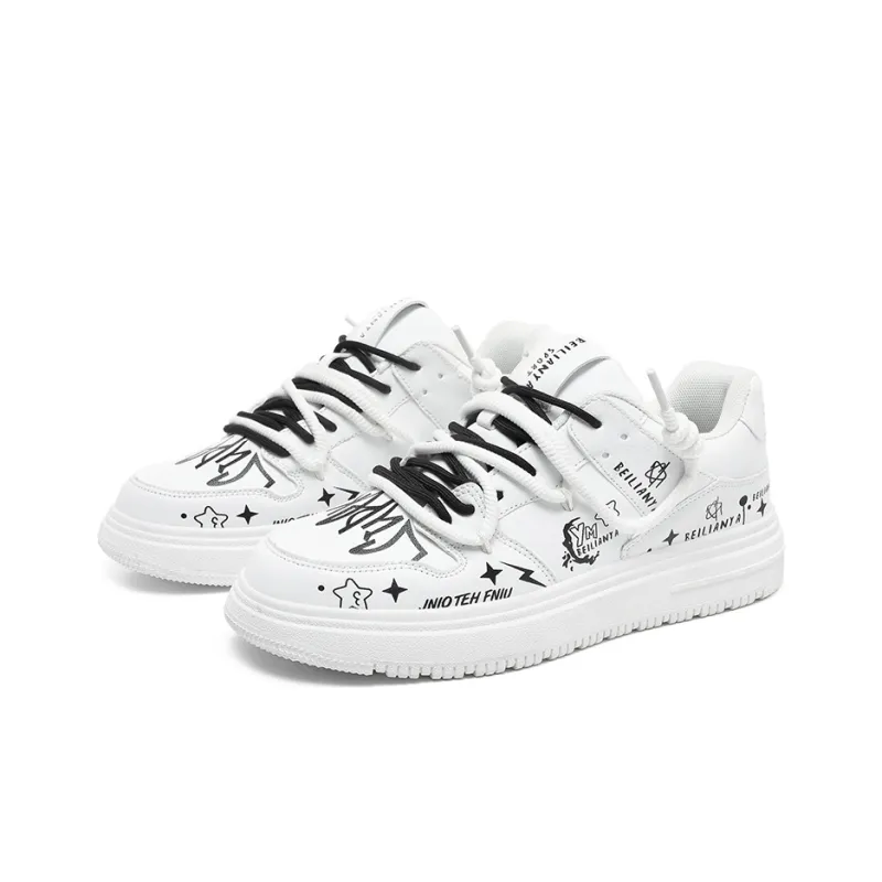 BEILIANYA Skateboard Shoes Unisex Low Top White/White Black/Moonlight Blue/Navy Blue/Mismatched/White Black All Over Print-6