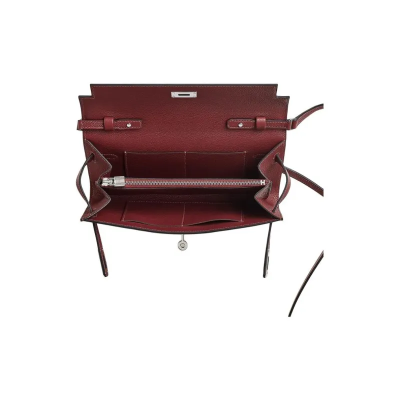 HERMES Kelly To Go Evercolor Leather Wallets Handheld Shoulder Bag Crossbody Bag Women's Burgundy-4