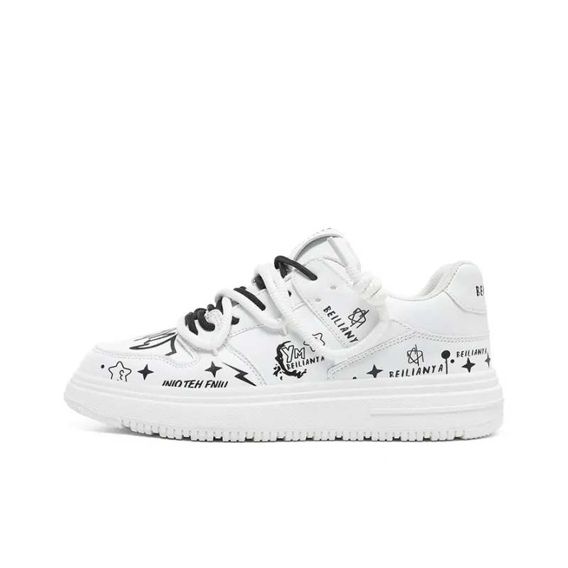 BEILIANYA Skateboard Shoes Unisex Low Top White/White Black/Moonlight Blue/Navy Blue/Mismatched/White Black All Over Print-5