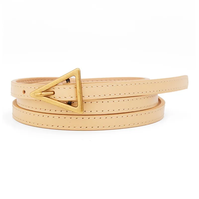 Cows Reign Vintage Triangle Pin Buckle Thin Top Grain Cow Leather Fashion Decoration Belt Leather Belts Women's-14