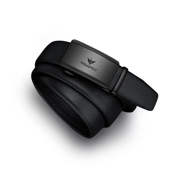 WilliamPOLO Top Grain Cow Leather Leather Belts Men's Black 3.5cm Width-4