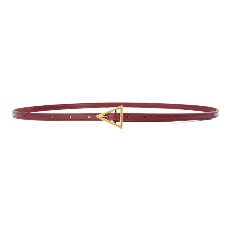 Cows Reign Vintage Triangle Pin Buckle Thin Top Grain Cow Leather Fashion Decoration Belt Leather Belts Women's-12